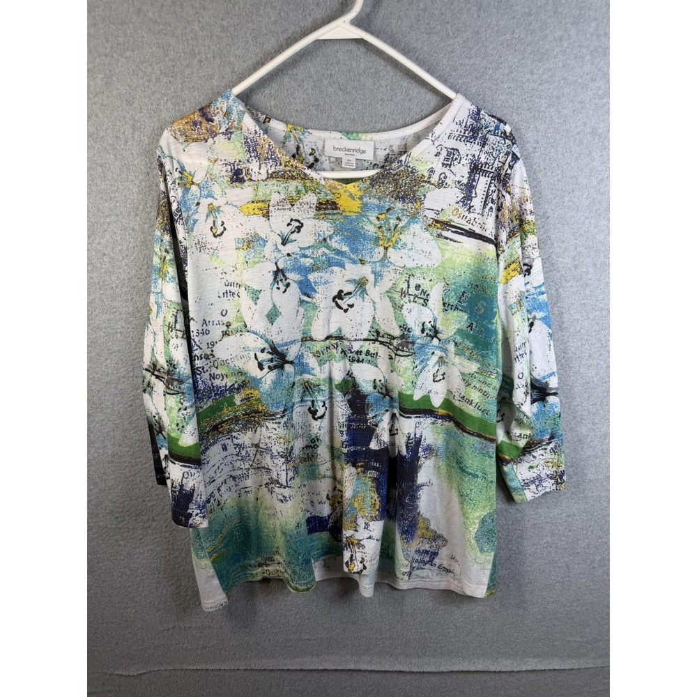 Breckenridge Woman Shirt Womens 2X Multicolor Floral Scoop 3/4 Sleeve Top